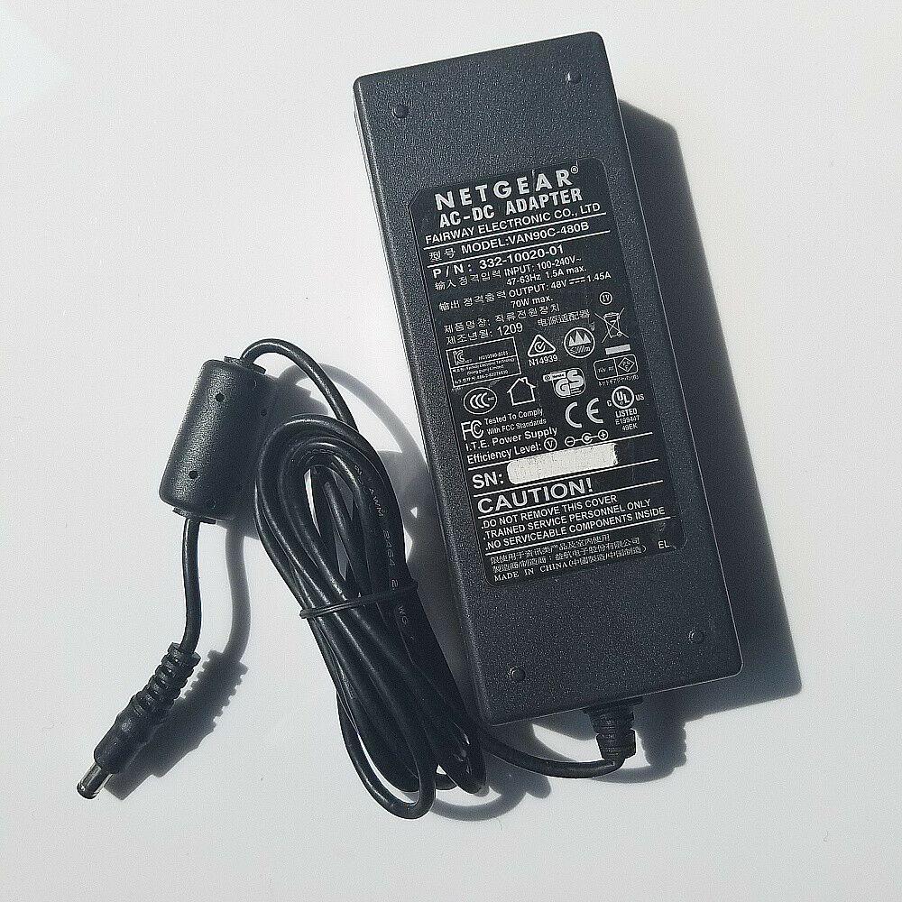 NEW Netgear 332-10200-01 VAN90C-480B 48V 1.45A 70W AC Power Adapter Charger - Click Image to Close